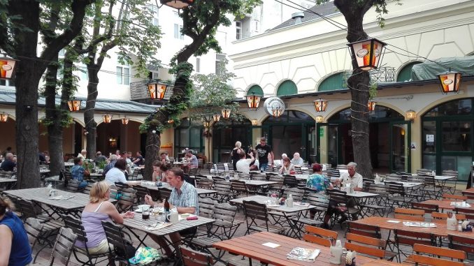 Der Biergarten im Brandauers Schlossbräu 